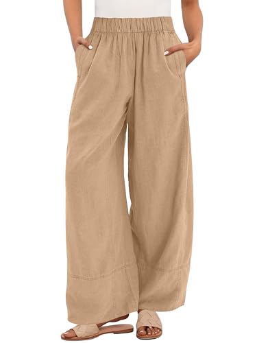 ANRABESS Women's Wide Leg Linen Pants Summer Boho Casual Elastic Waist Long Lounge Travel Pants...