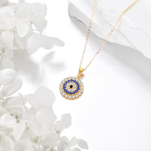 KECHO 14k Gold Evil Eye Necklace Third Eye with Shiny Sapphire Lucky Protection Jewelry for Her, Wife, Mom, Girlfriend 18“3