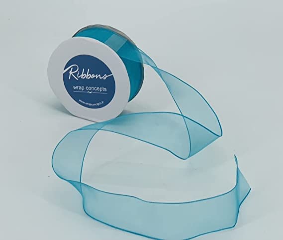 WRAP Concepts Sheer Ribbon with Wired Edges , 20 Yards (4cms Width) (Turquoise)