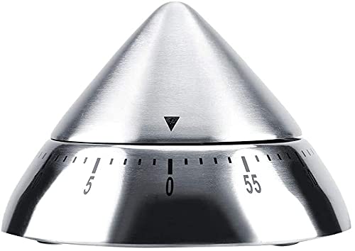 ORBVIA Kitchen Timer Stainless Steel Chef Cooking,Loud Alarm,No Batteries, Cute Mechanical Rotating Alarm 60 Min,No Batteries.Count Down for Kitchen Cooking Learning, Baking Kids Reminder (Cone)