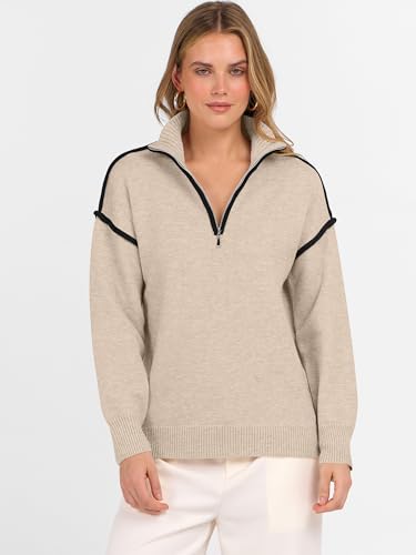 ANRABESS Womens Quarter Zip Sweaters 2025 Fall Long Sleeve V Neck Collared Business Casual Tops Knit Pullover Sweater Shirts4