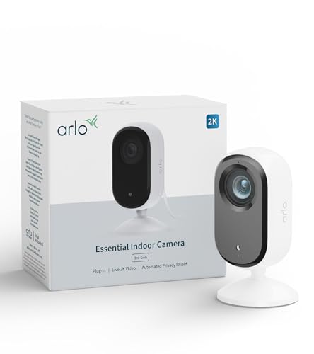 Arlo Essential 3 Caméra de sécurité intérieure, vidéo HDR 2K, caméra filaire pour animal domestique avec cache objectif de confidentialité automatique,...