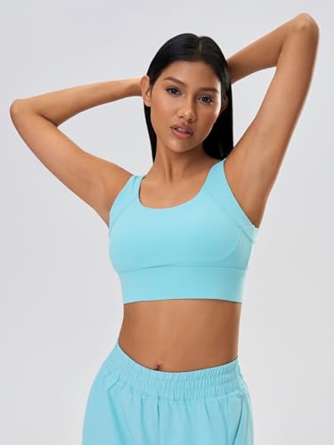 Image of ABOCIW Longline Sports Bra for Women V Back Wireless Padded Medium Support Yoga Bra Workout Crop Tank Tops