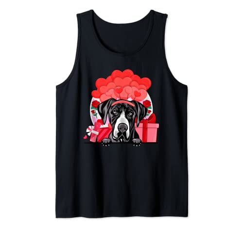 Great Dane Valentines Day Dog Hearts balloons Flowers Tank Top