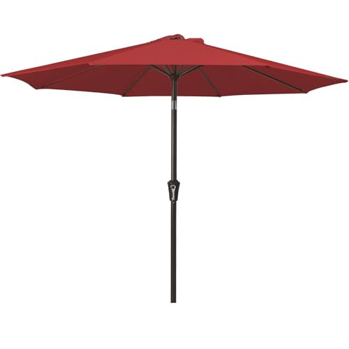 Image of Palawano 2.7m Garden Parasol, Patio Umbrella with Push Button Tilt & Crank System, UPF50+ UV Protection Outdoor Sun Shade for Garden, Patio, Deck, Backyard & Pool, Red