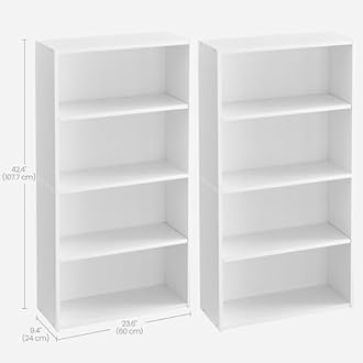 VASAGLE Set of 2 Bookshelves, 23.6 Inches Wide, 4-Tier Open Bookcases with Adjustable Storage Shelves, Floor Standing Units, Cloud White ULBC164T14-2