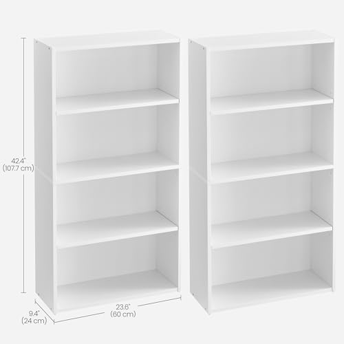 VASAGLE Set of 2 Bookshelves, 23.6 Inches Wide, 4-Tier Open Bookcases with Adjustable Storage Shelves, Floor Standing Units, Cloud White ULBC164T14-2