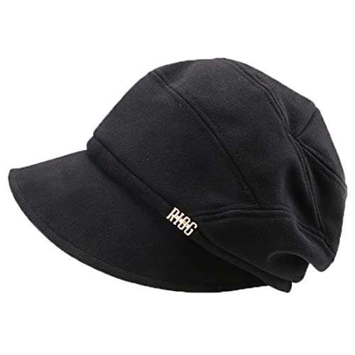 GUSHE 2023 New Newsboy Cabbie Baskenmütze für Damen, Schirmmütze Barett Mütze Damen, Wolle Ballonmütze, Bakerboy Schirmmütze, Wintermütze, Achteckiger Hut, Kappe Barett (Schwarz) Cover