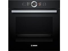 Bosch HSG636BB1 Serie 8 Einbau-Dampfbackofen, Schwarz, 60 x 60 cm, 1 L Wassertank, EcoClean Direct Reinigungshilfe, Bosch Assist Backeinstellung auf Knopfdruck, 4D Heißluft Backen auf 4 Ebenen