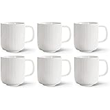 Happy Lemuro Kaffeetassen - Designer Tassen, 6 x 360 ml. Moderne Keramik Tasse für Kaffee und Tee. Groß und hochwertig. Weiß