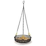 Gray Bunny Hanging Bird Feeder Tray with Strong Double-Loop Hanging Chains Steel Hanging Platform...