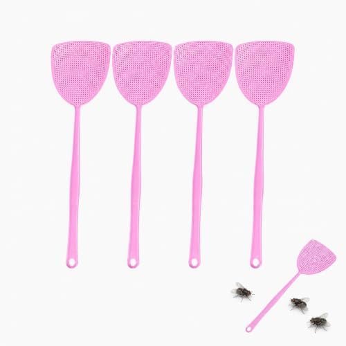 Fly Swatter 4 Pack, Heavy Duty Manual Long Handle Fly Swatters, Strong Flexible Plastic Bug Swatter Racket for Indoor Outdoor, Fly Killer for Mosquito, Bee, Spider, Flies