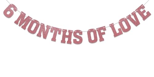 6 Months of Love Banner - Half Birthday Decorations, Half Way to One Banner, Happy 6 Month, Happy 1/2 Birthday Banner, Baby Shower/First Birthday Party Decorations Rose Gold Glitter