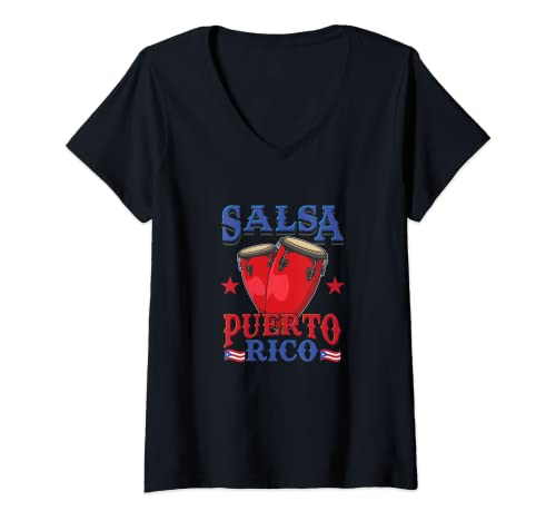 Mujer Salsa Puerto Rico - Orgullo Boricua - Danza - Baile de Salsa Camiseta Cuello V