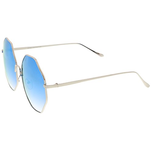 zeroUV Oversize Metal Frame Slim Temple Colored Mirror Lens Hexagon Sunglasses 63mm3