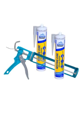 Image of Haxo TekBond Neutral Black Silicone Sealant Adhesive Caulk with DIY GUN, Paintable, for General Purpose, Aquarium, Glass to Glass Adhesion Application (Black -Pack of 2)