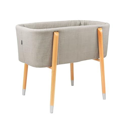 Image of TruBliss Sova Portable Baby Bassinet, Mid-Century Design with Extra Deep Walls for Newborns and Babies Safety, Includes 2 Fitted Sheets and Padded Mattress (Glacier Grey)