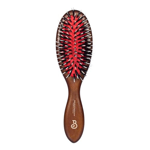 L'Artisan Brossier - Brosse à Cheveux Pneumatique Chardon en Hêtre Massif - Brosse Traditionnelle Petit Format, Pur Poils de Sanglier et Picots Nylon - Fabrication Française Noir Ebene