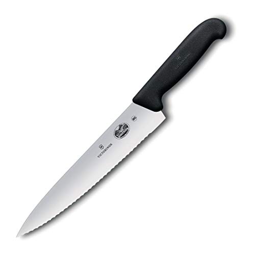 Victorinox, coltello da cucina per sfilettare con lama seghettata Fibrox, lunghezza: 25 cm, in acciaio inox, nero