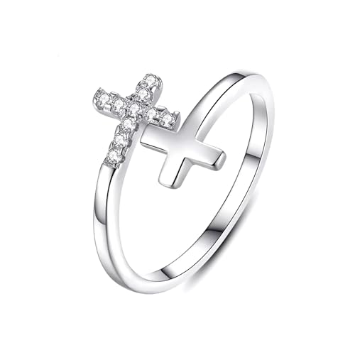 Bague ouverte en argent sterling double croix réglable pour en finir avec les erreurs de taille