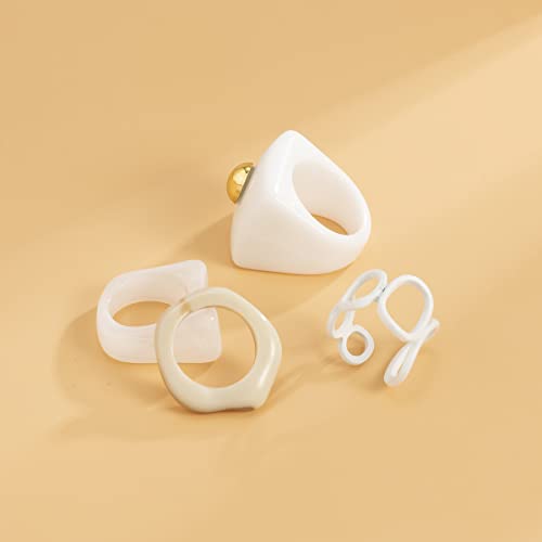 Jwicos 4Pcs White Fashion Finger Rings Joint Knuckle Rings Set Fashion Minimalist Resin Acrylic Round Rings For Women And Girls #TOP1