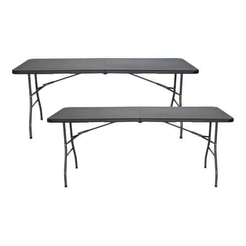 THINIA HOME Pack 2 Mesas Plegables Portátiles Rectangulares de 180 cm Multiusos: Camping, Eventos en Espacios Exteriores o Interiores | Resina y Patas Acero | 4-6 Personas