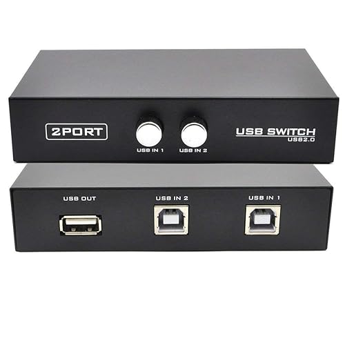 Image of Swiztek USB 2.0 Switch 2-Port USB Sharing Hub for PC | Share keyboard, mouse, printer and USB devices between two computers. Plug & play with manual switch button.