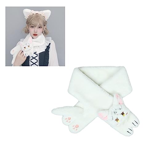 Girls Anime Scarf Plush Cat Warm Neck Scarf Cosplay Costume Party Accessories Neckwear Women ComicShow Cute Neckerchief, White2