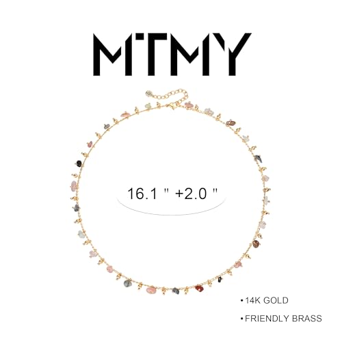 MTMY Beaded Necklaces for Women 14K Gold Plated Dainty Colorful Green/Rose Beaded Pearl Choker Necklace Delicate Boho Choker Necklace Jewelry Gift4