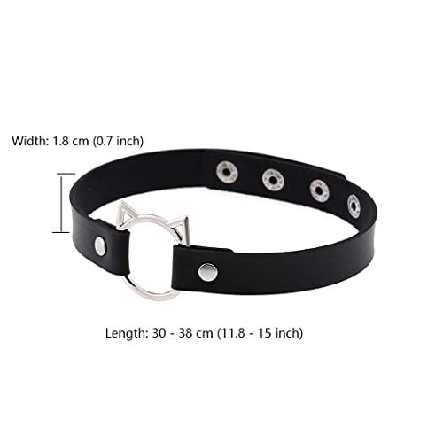 Borsgye 3 Stück Leder Choker Halskette Damen Gothic Punk Rock Halsband PU Leder Choker Kette Einstellbar Band Kragen Breit - Schwarz