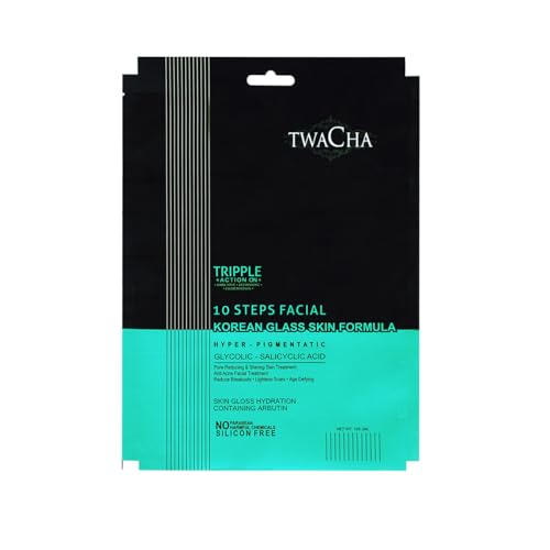 Image of Twacha 10 Steps Facial Kit For KOREAN GLASS SKIN With Glycolic - Salicyclic Acid Instant Brightening Replenishing Glowing Skin Remove Patchy Pigmentation & Get Younger Firmer & Glowing Skin