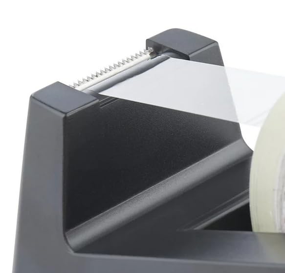 BALSAT | Dispensador de celo Grande | Gris o Negro | Base antideslizante y pesada para facilidad de uso. (Negro)