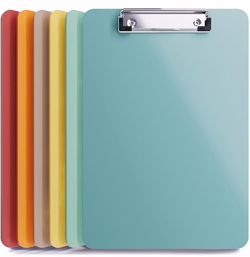 Plastic Clip Boards 8.5x11 (Set of 6) Colored Clipboards Bulk, Acrylic Clipboard for Classroom, Cute Clipboard Boho Office Decor - 12.5x9 Clip Board