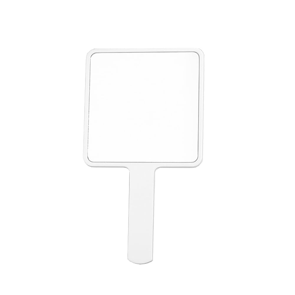 HugeDE Plastic Hand Held Mirror Square Cosmetic Hand Mirror Large Cute Mirror Travel Makeup Mirror Portable Mirror with Handle White