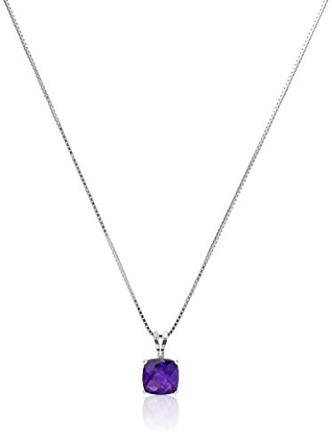 Amazon Collection 925 Sterling Silver 6Mm Cushion Cut February Birthstone Amethyst Solitaire Pendant Necklace For Women With 18 Inch Box Chain #TOP17