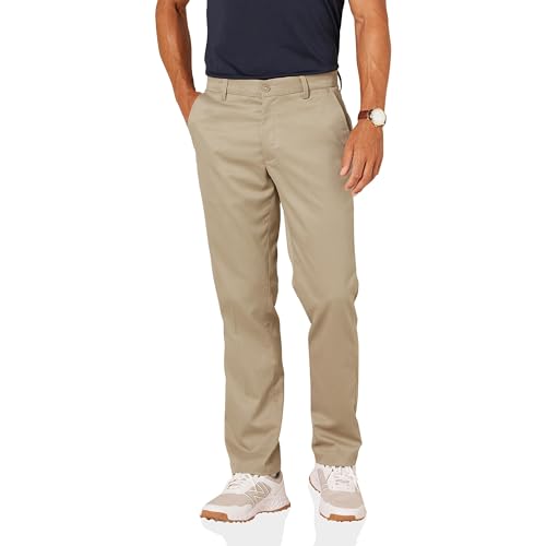 Amazon Essentials Męskie spodnie golfowe ze stretchem o prostym kroju, khaki brązowe, 33 szer. x 34 dł