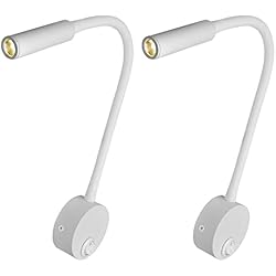 Lamparas Mesita De Noche Lectura Artpad Paquete de 2 focos de pared blancos, lámpara de curva de cabecera de luz blanca cálida suave, lámpara de noche de lectura minimalista montada en la pared de 3 vatios con interruptor de botón