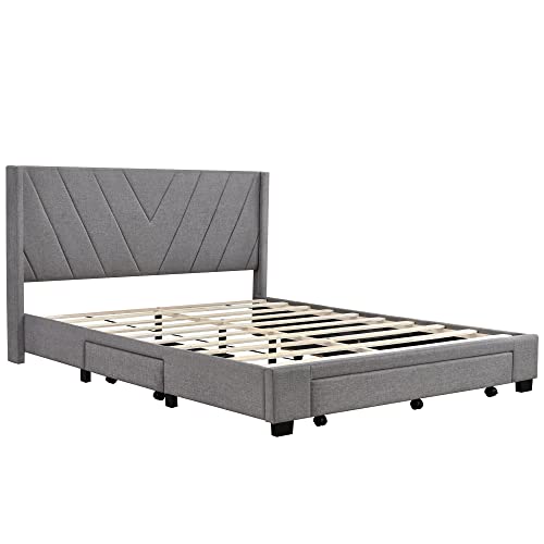 Softsea Queen Upholstered Bed Frame With 3 Drawers Queen Size Velvet Platform Bed Frame With Modern Headboard For Bedroom #TOP5