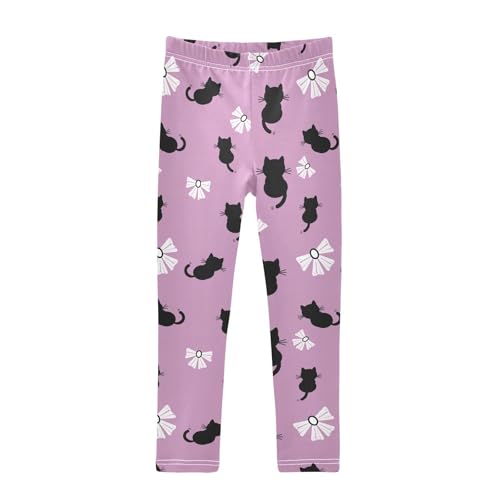 Girls Basic Leggings Baby Girls Pants Black Cat Bow Tie Soft Footless Stretchy Tights Pants 4-10Y