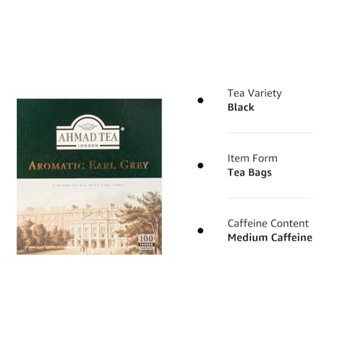 Ahmad Tea Black Tea, Earl Grey Aromatic Teabags, 100 ct - Caffeinated and Sugar-Free
