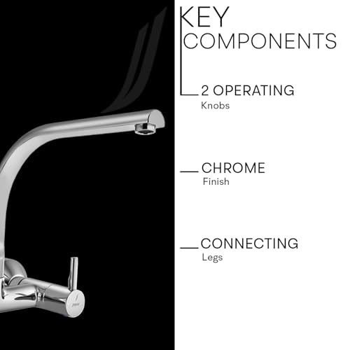 Image of Jaquar Wall Mounted Sink Mixer with Regular Swinging Spout & Connecting Legs & Wall Flanges, Stylish & Durable Faucet for Kitchen & Bathroom, Sliver, Chrome Finish