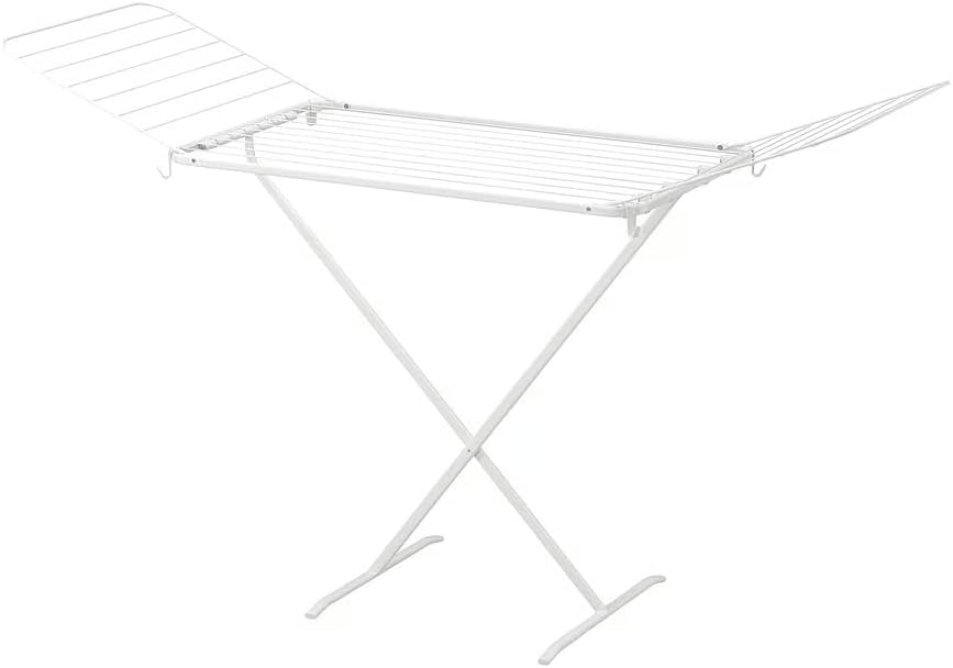 Foldable Drying Rack for Indoor & Outdoor Use – 68" White Steel Clothes Airer with 2 Wings & 4 Hanging Hooks, Compact & Durable Laundry Stand