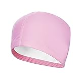 Badekappe wasserdicht Bademütze PU Beschichtet Weiche Badehaube Ohrenschutz Schwimmhaube Schwimmkappe für Herren Damen Lange Kurzes Haar (1xRosa)