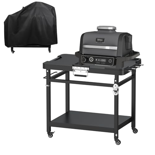 Image of Universal Grill Stand for Ninja Woodfire Outdoor Grill,Portable Foldable Grill Cart Table for XSKUNSTAND OG700 OG800 OG900 OO101 SER Smoker Pizza Oven Accessories with 4 Wheels & Grill Cover