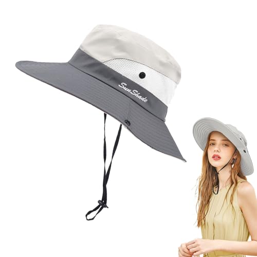 FUIPVGI Sombrero de Sol al Aire Libre, Gorro de ala Ancha de Malla Sombreros, Sombrero de Cola Caballo Plegable Gorro de Pescador, Sombrero de Playa Protección UV, Trekking Senderismo Safari (Beige)