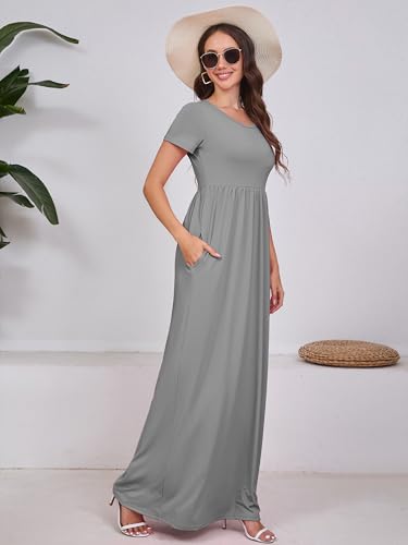 Image of DEARCASE Maxi Dress for Women Short Sleeve Casual Summer Loose Plain Comfy Long Dresses with Pockets