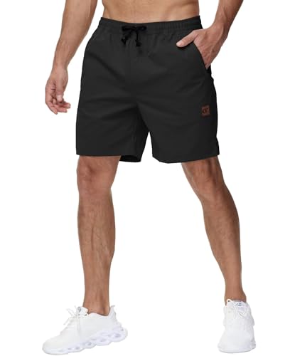 Yundobop Men's Casual 7 Inch Shorts Twill Drawstring Summer Beach Stretch Golf Shorts with Zipper Pockets