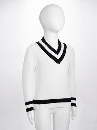 FEESHOW Kids Boys Girls School Uniform Sweater V Neck Pullover Sweater Striped Vest Long Sleeve Knitted Jumper4