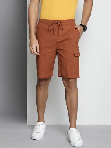 Image of The Indian Garage Co Men Slim Fit Solid Mid-Rise Cargo Shorts