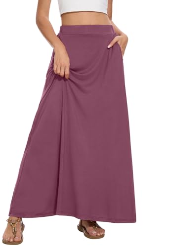 Image of Womens Maxi A-line Long Skirt Casual 2026 Elastic High Waist Flowy Skirts with Pockets
